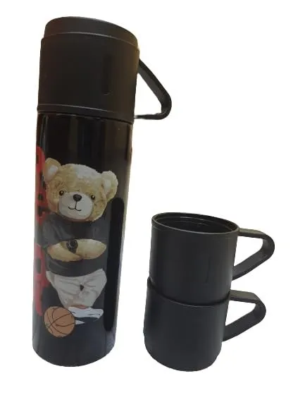 IIMZS Vacuum Flask 500ML Stainless Steel, Water Bottle, Coffee Tumbler, Tea Mug Set with Gift Box - Flask Comes with 2 Pieces of Steel Cups in Box Packing (Black)