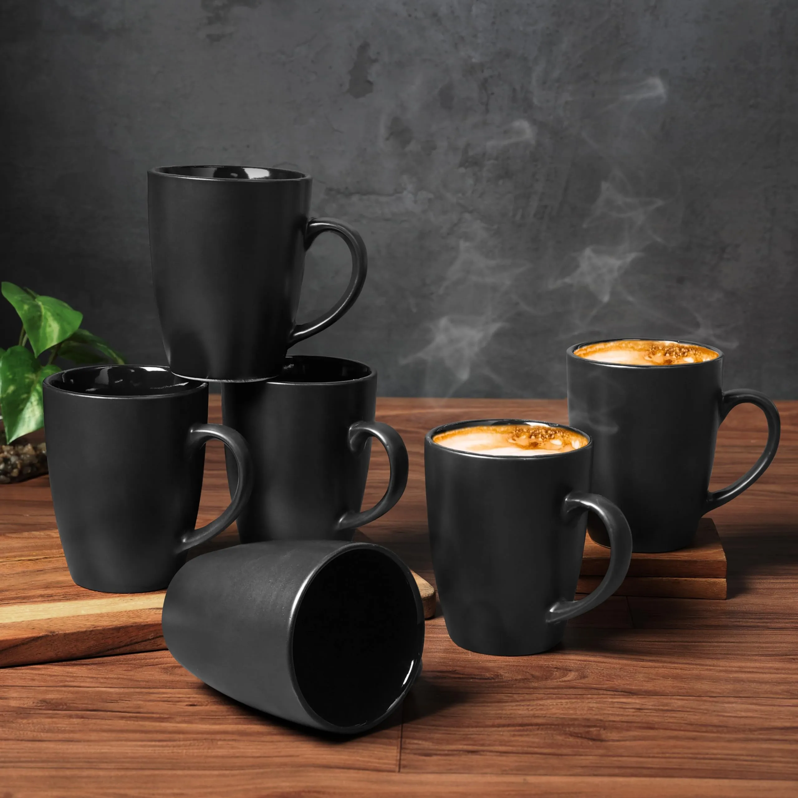 Indulge Homes Ceramic Serving Black Matte Finish Coffee Mug Tea Cup - 300 ML (Matte Black, Pack of 6)