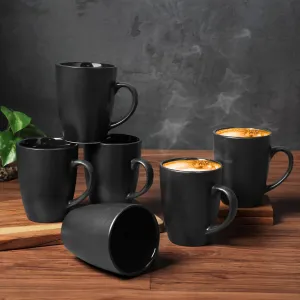 Indulge Homes Ceramic Serving Black Matte Finish Coffee Mug Tea Cup - 300 ML (Matte Black, Pack of 6)