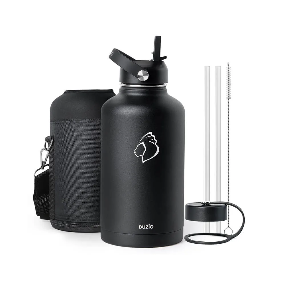 Insulated Water Bottles with 2 Lids | Black | 64oz