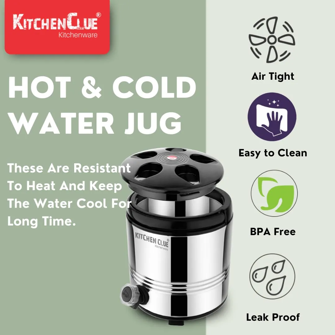 Kitchen Clue Insulated Hot Water/Tea Flask 5 Liter with Handle I Stainless Steel Inside & Outside I HOT & Cold PUF Insulated Thermosteel Water Camper I Leak-Proof Tap I Easy to Clean & Maintain