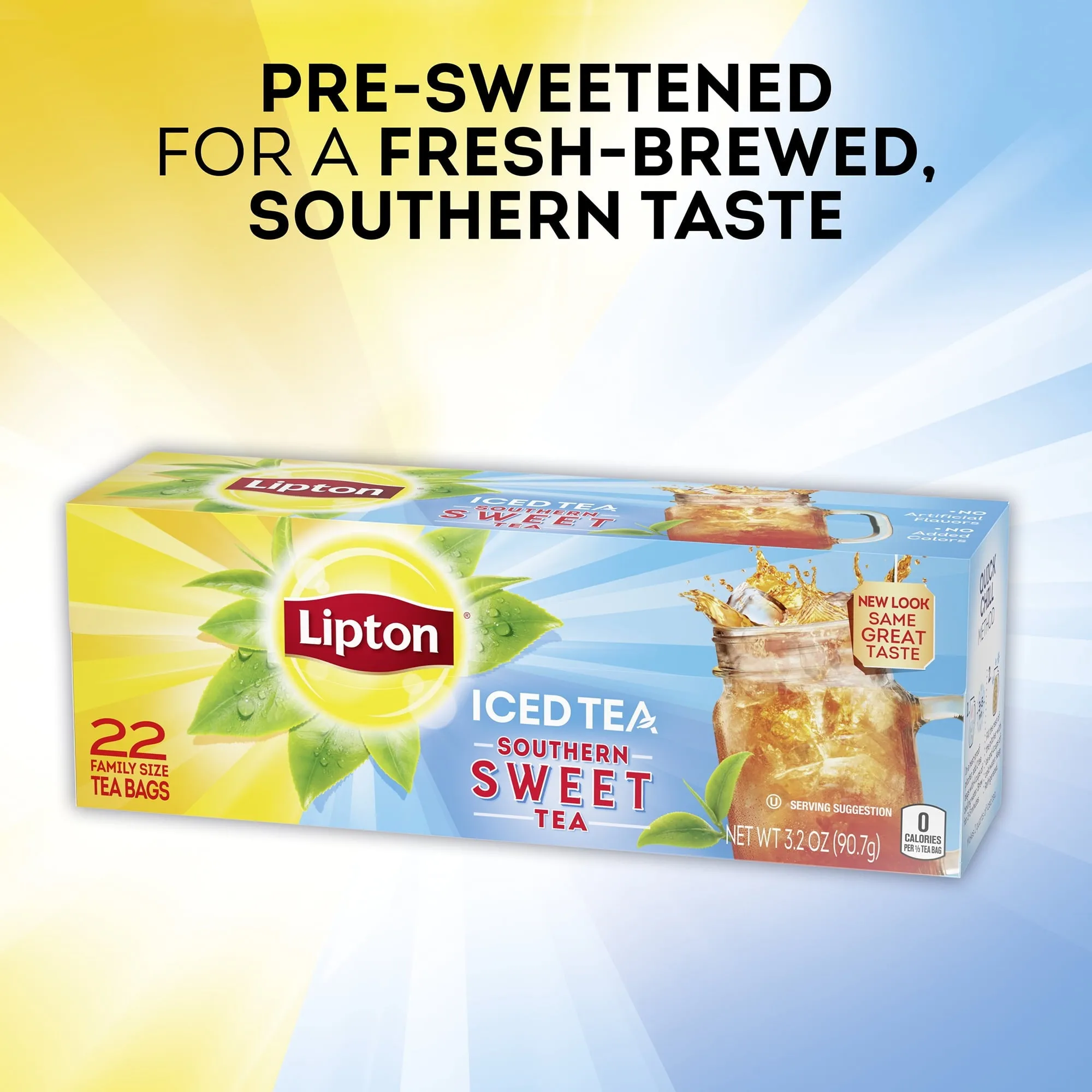 Lipton Family Sized Iced Southern Sweet Black Tea, Caffeinated, Tea Bags 22 Count