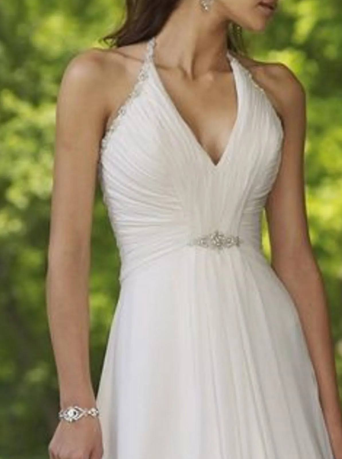 Mon Cheri 110209 Size 22W Long A Line Halter Wedding Dress Bridal Gown Greek Goddess