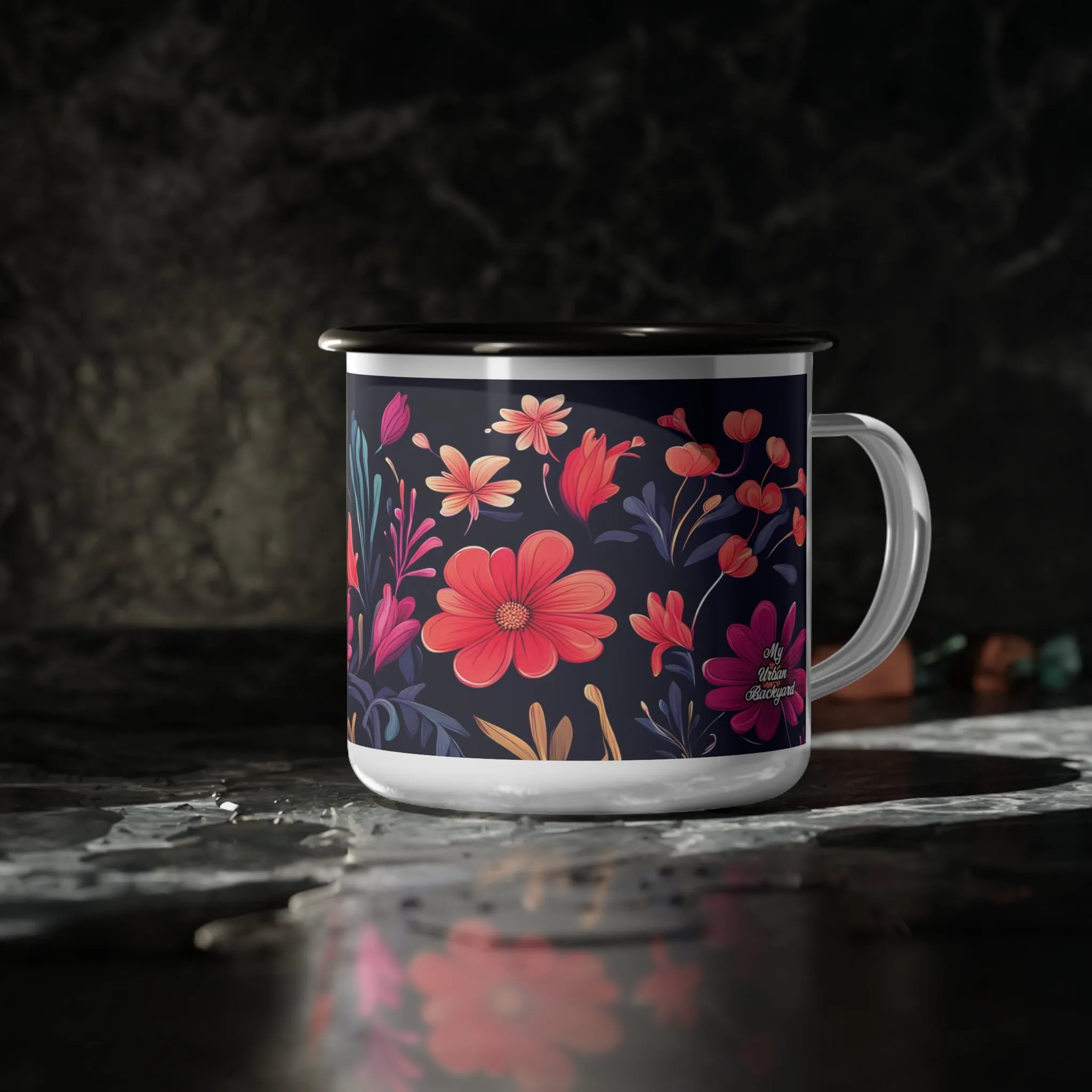 Night Blooming Wildflowers, Enamel Camping Mug for Coffee, Tea, Cocoa, or Cereal - 12oz