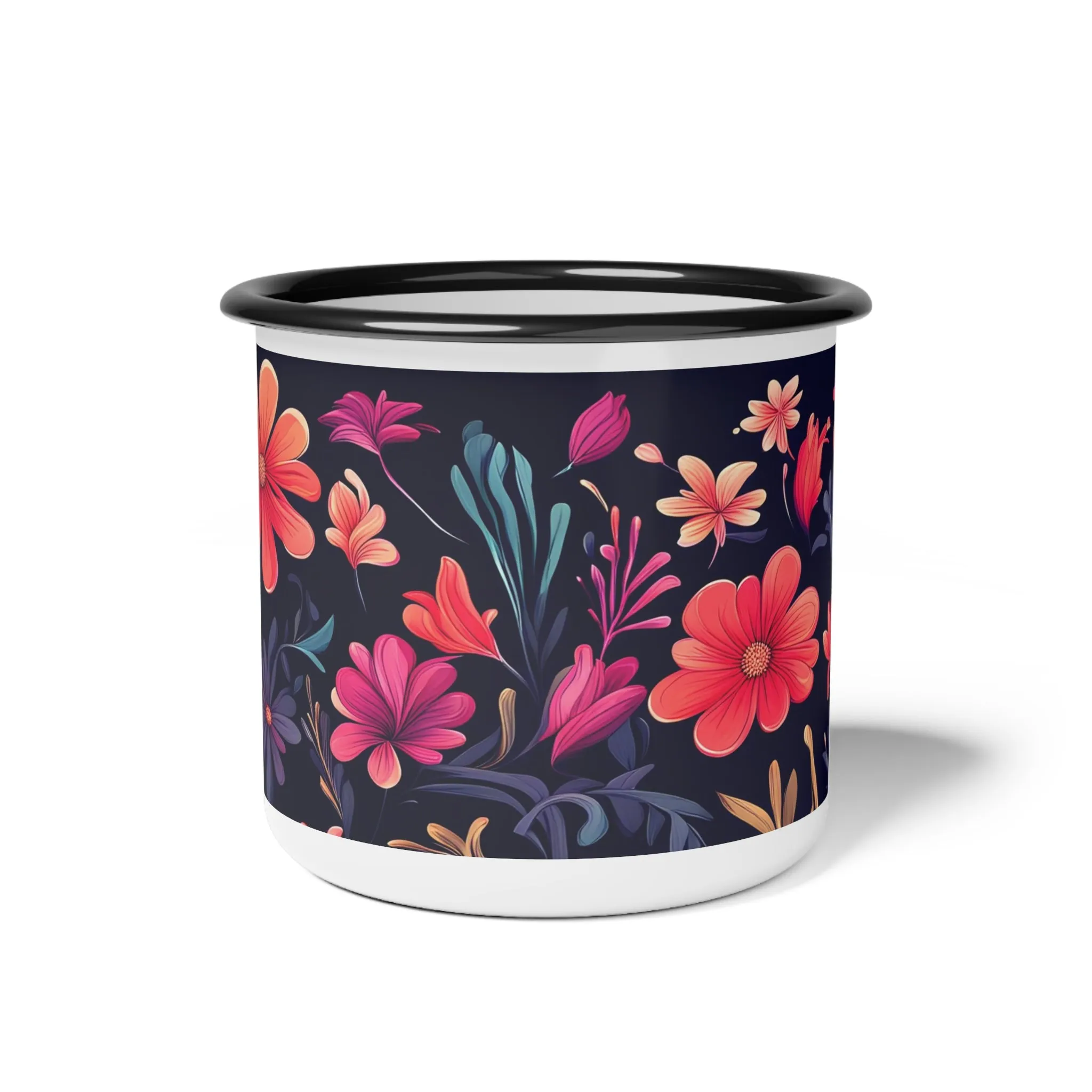 Night Blooming Wildflowers, Enamel Camping Mug for Coffee, Tea, Cocoa, or Cereal - 12oz