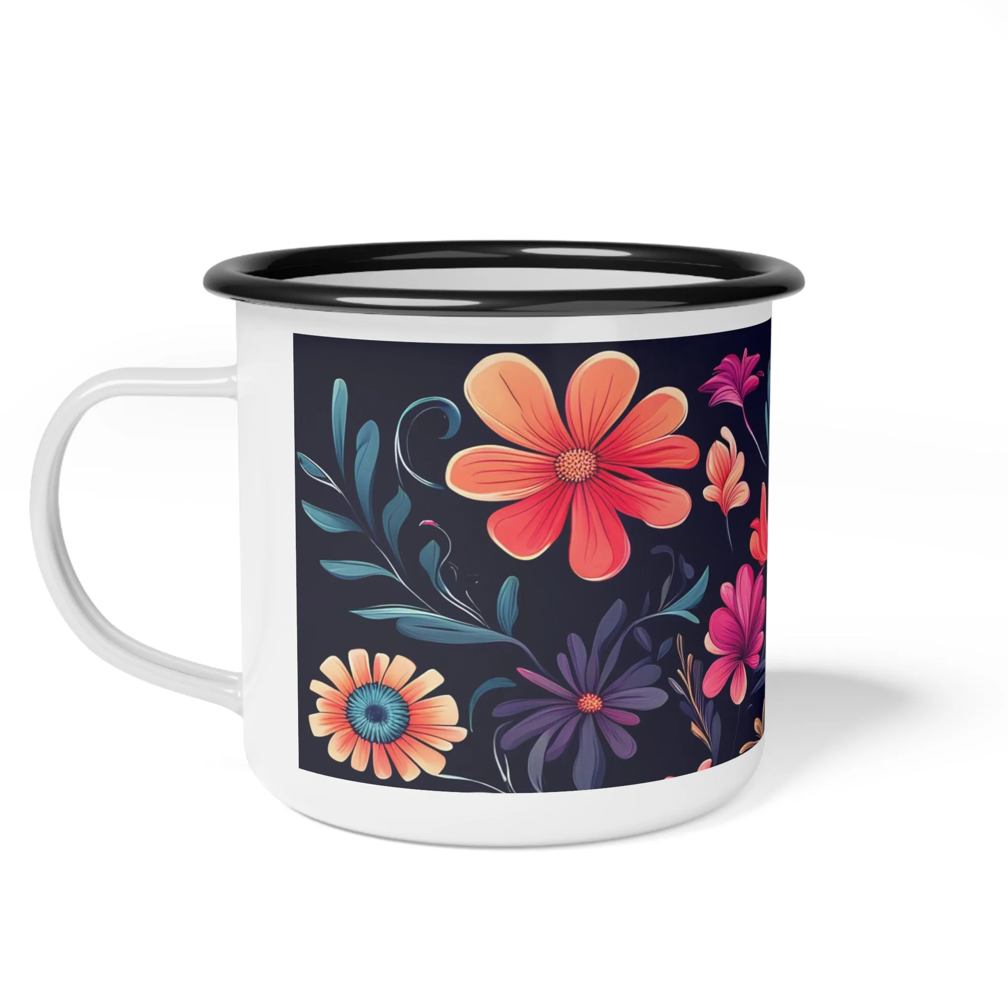 Night Blooming Wildflowers, Enamel Camping Mug for Coffee, Tea, Cocoa, or Cereal - 12oz