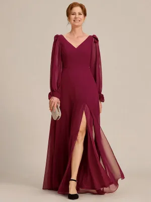 Open Lantern Sleeve A-Line Mother of the Bride Dress