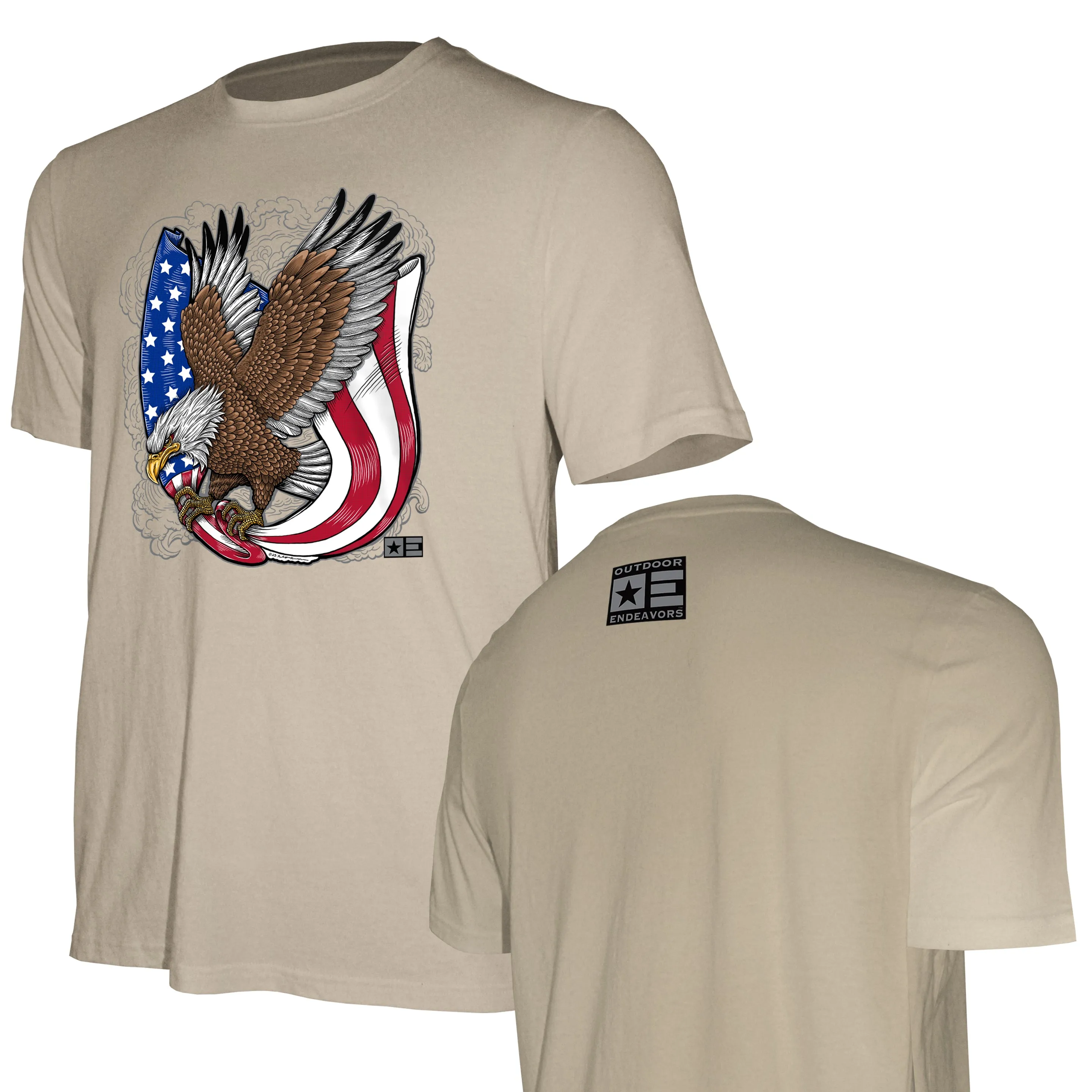 Outdoor Endeavors Patriotic - Graphic Tee - Retro Tattoo Eagle - Front Print