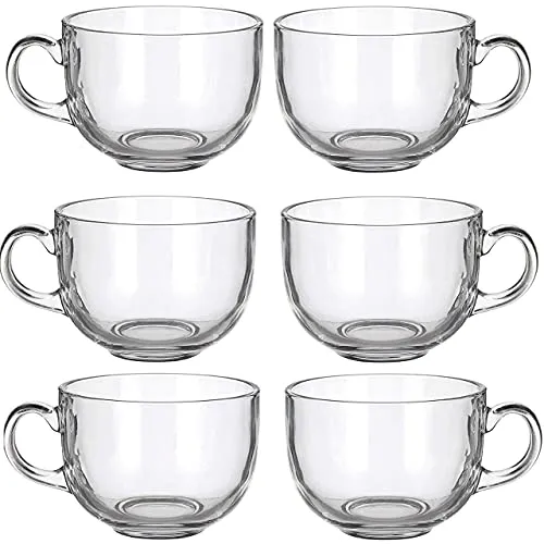 PATRANI FASHION Crystal Round Tea Cups 150 ML Set of 6 Glass Transparent Coffee Mugs with Handle, Clear Glass Tea Cup Set for Coffee, Tea, Milk, Hot & Cold Beverage Tea Cup (Round Tea Cup)