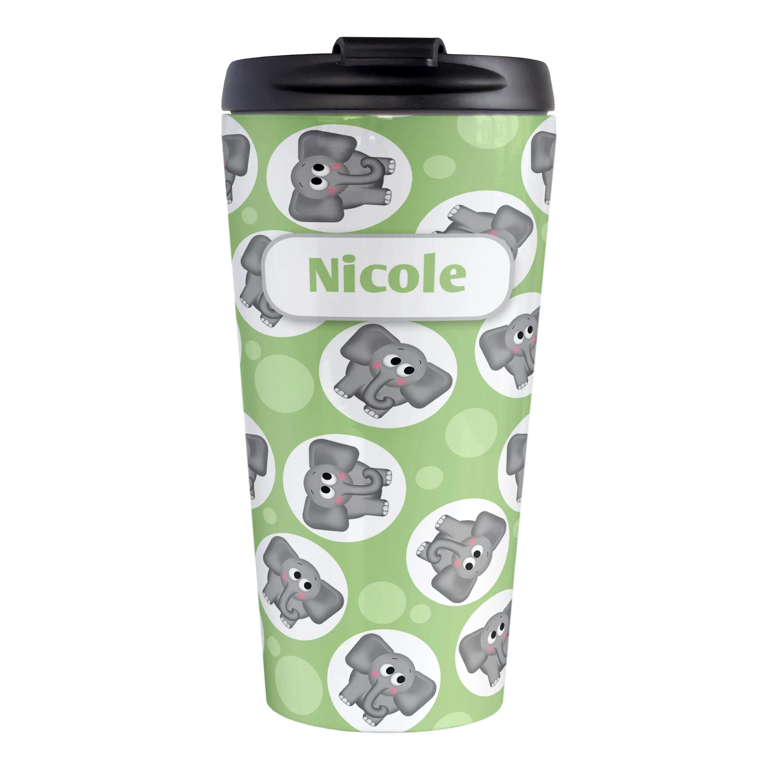 Personalized Cute Green Elephant Pattern Travel Mug