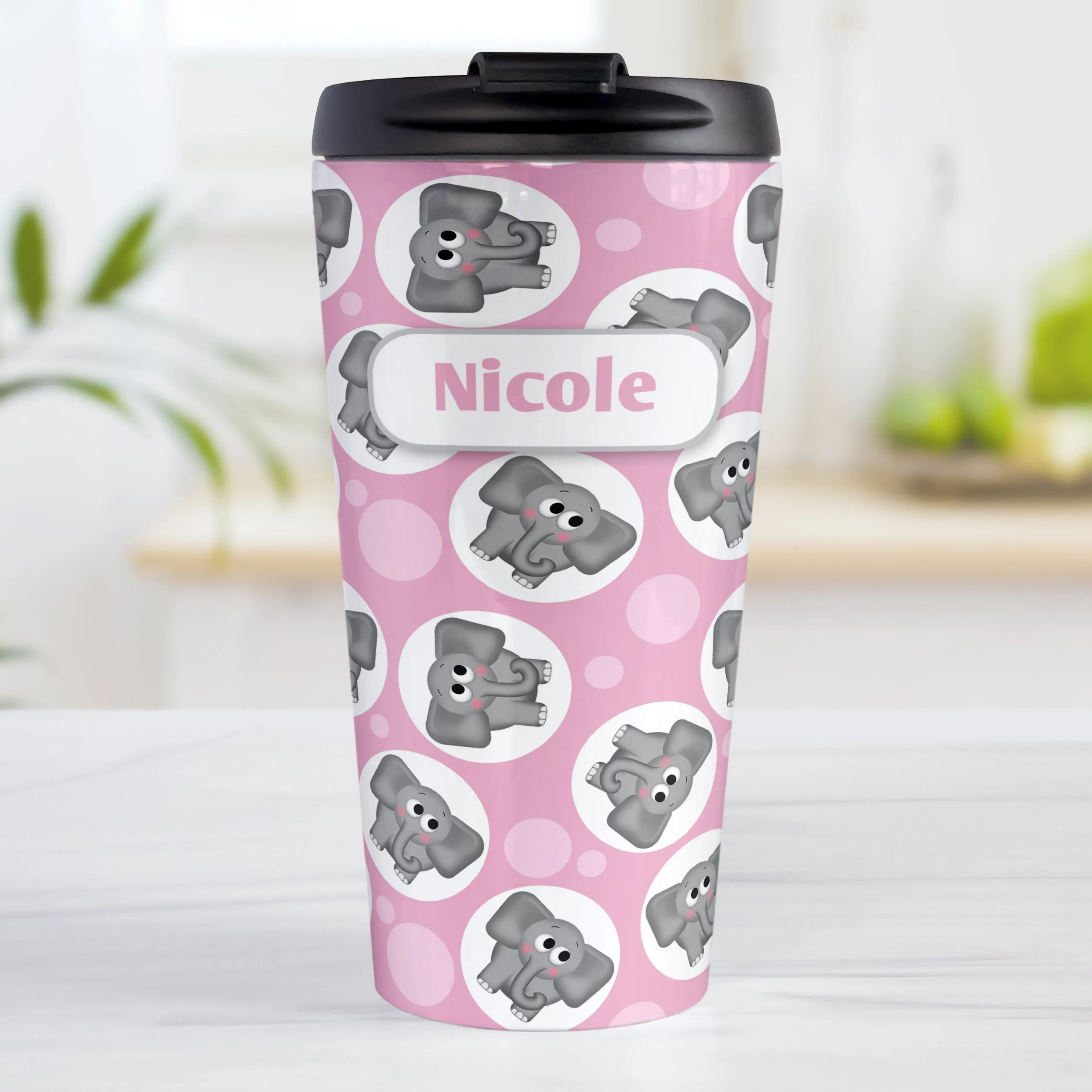 Personalized Cute Pink Elephant Pattern Travel Mug