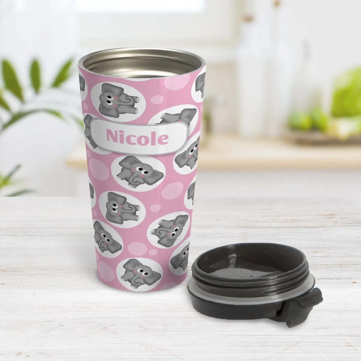 Personalized Cute Pink Elephant Pattern Travel Mug