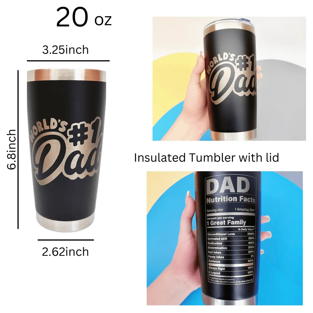 Personalized Engraved Tumblers, Best Dad Ever and Nutrition Fact Twist Birthday Gift for Dad, 20oz Stainless Steel Insulated Custom Coffee Tumbler