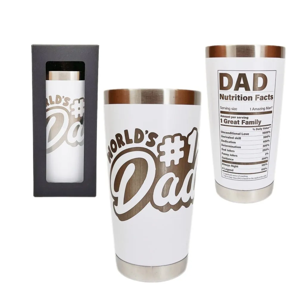 Personalized Engraved Tumblers, Best Dad Ever and Nutrition Fact Twist Birthday Gift for Dad, 20oz Stainless Steel Insulated Custom Coffee Tumbler