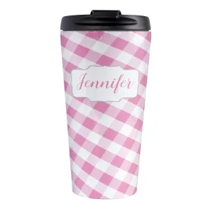 Personalized Pink Gingham Travel Mug