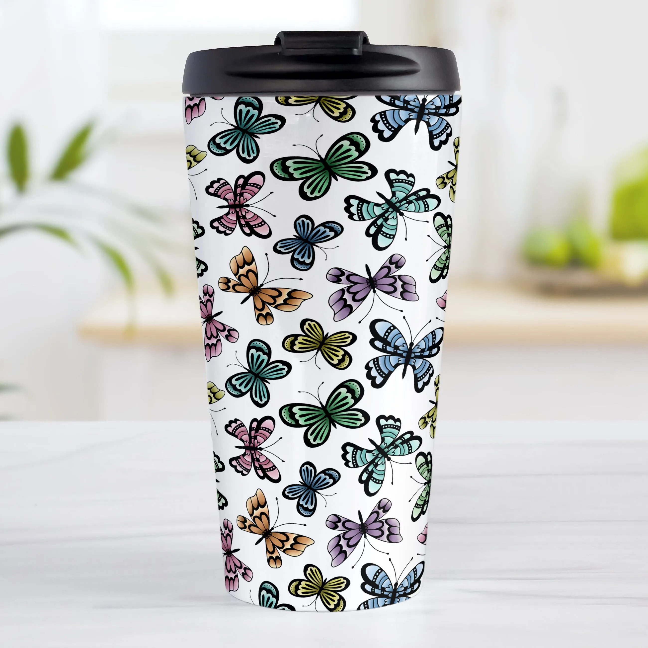 Pretty Butterfly Pattern Travel Mug