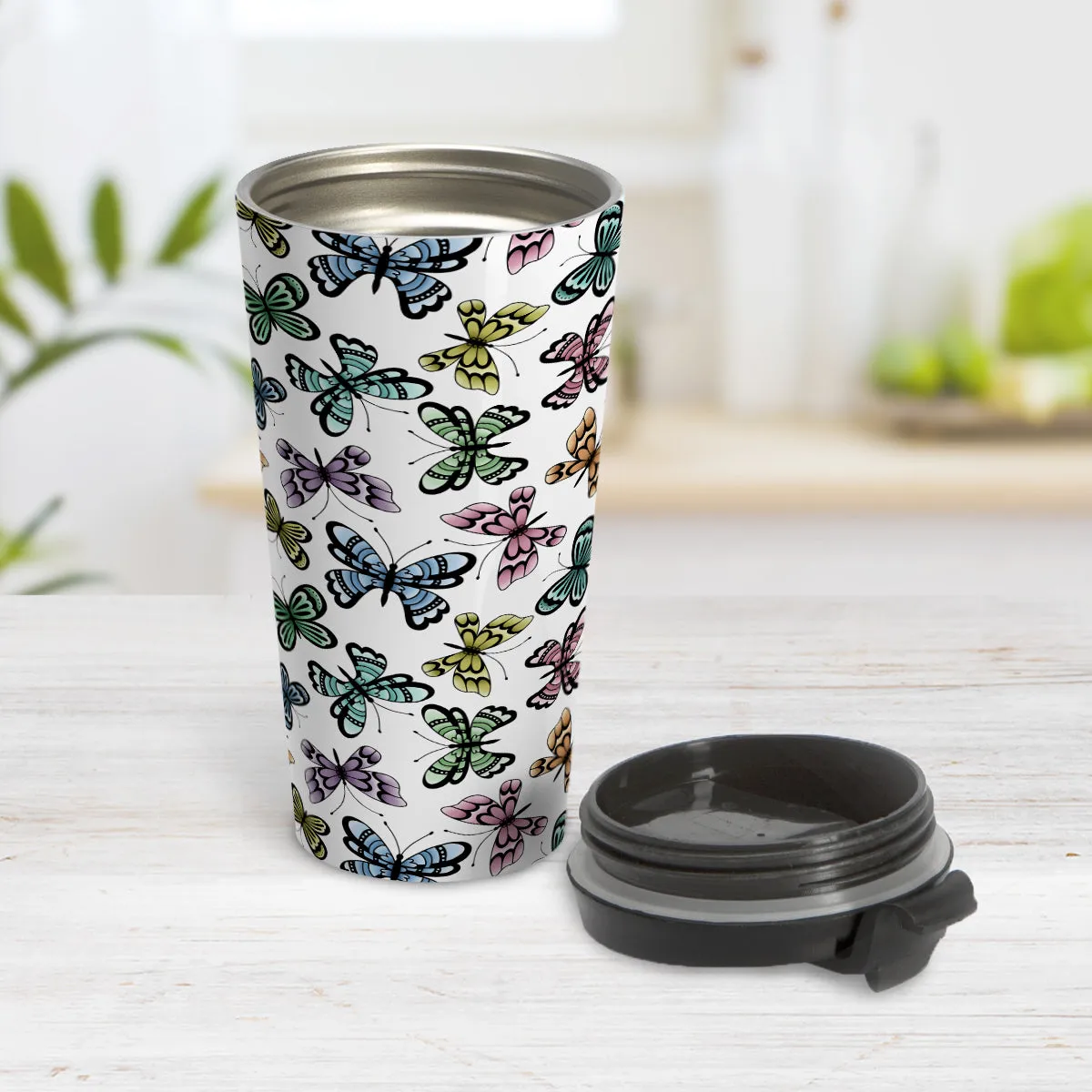 Pretty Butterfly Pattern Travel Mug