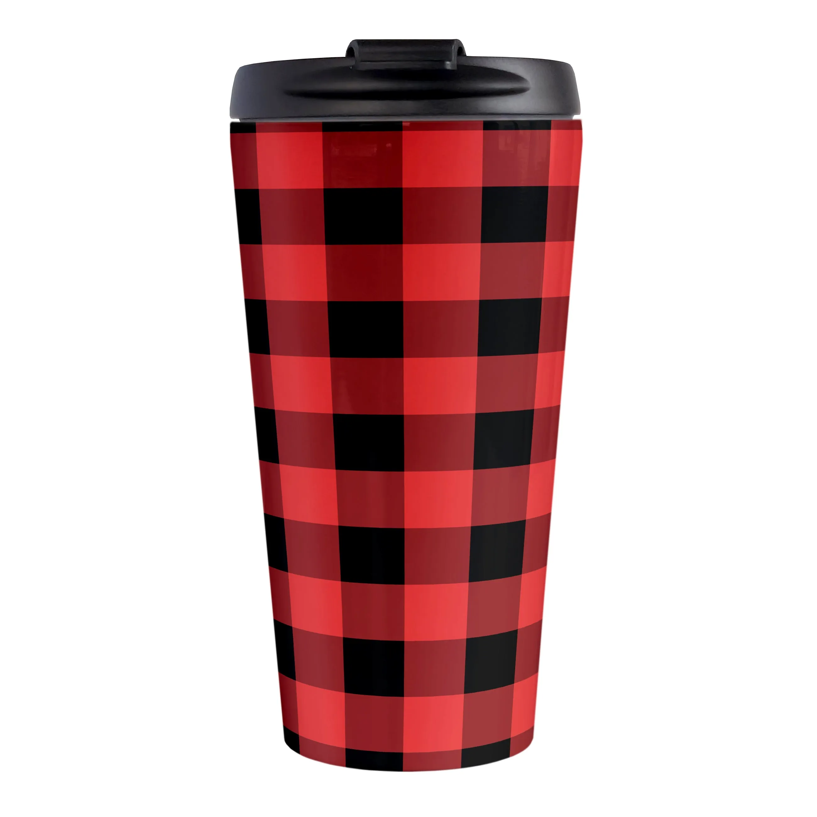 Red and Black Buffalo Plaid Travel Mug