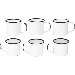 Red Co. Set of 6 Enamelware Metal Small Classic 5 Oz Round Coffee and Tea Mug with Handle, Distressed White/Black Rim