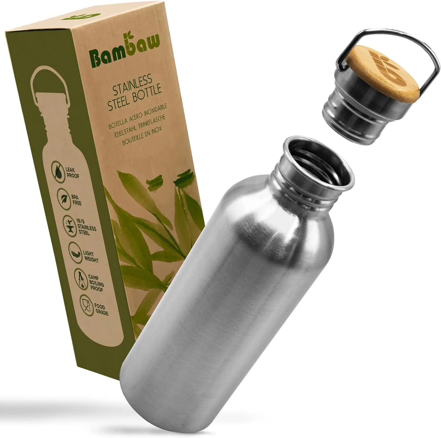 Reusable Water Bottle, Stainless Steel Non-insulated Single Wall Drinking Bottles