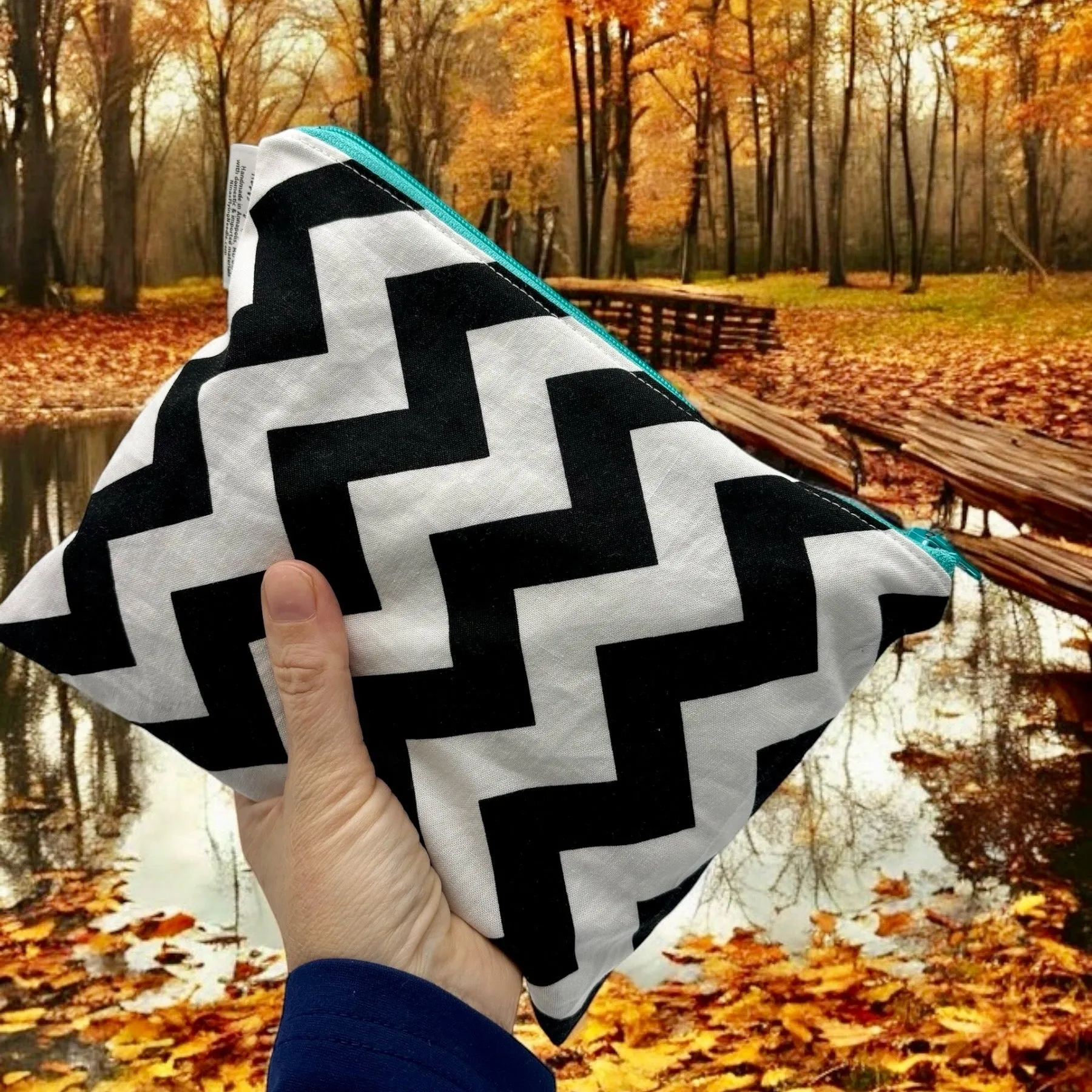 Sandwich Sized Reusable Zippered Bag Chevron Black and White