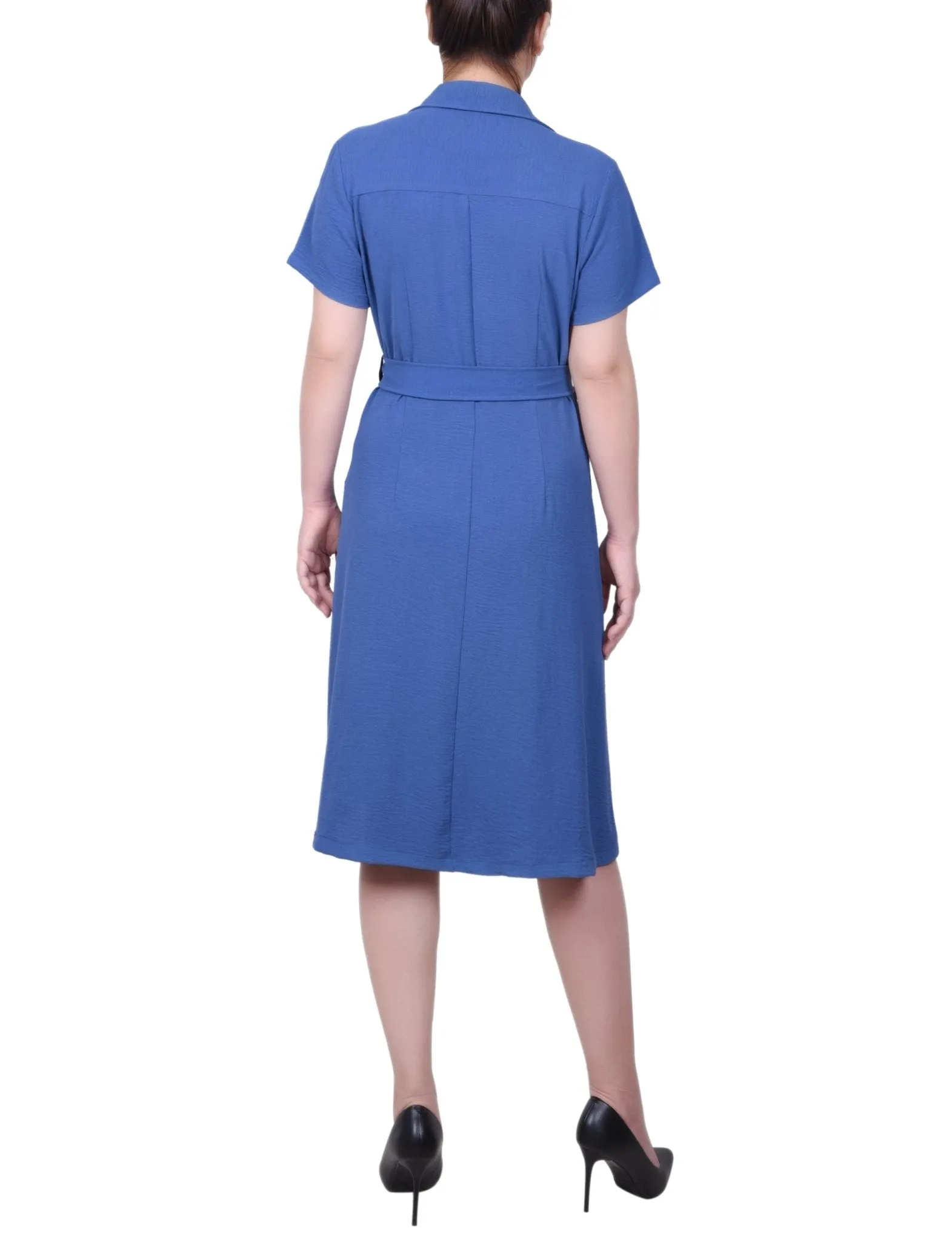 Short Sleeve Belted Shirtdress - Petite