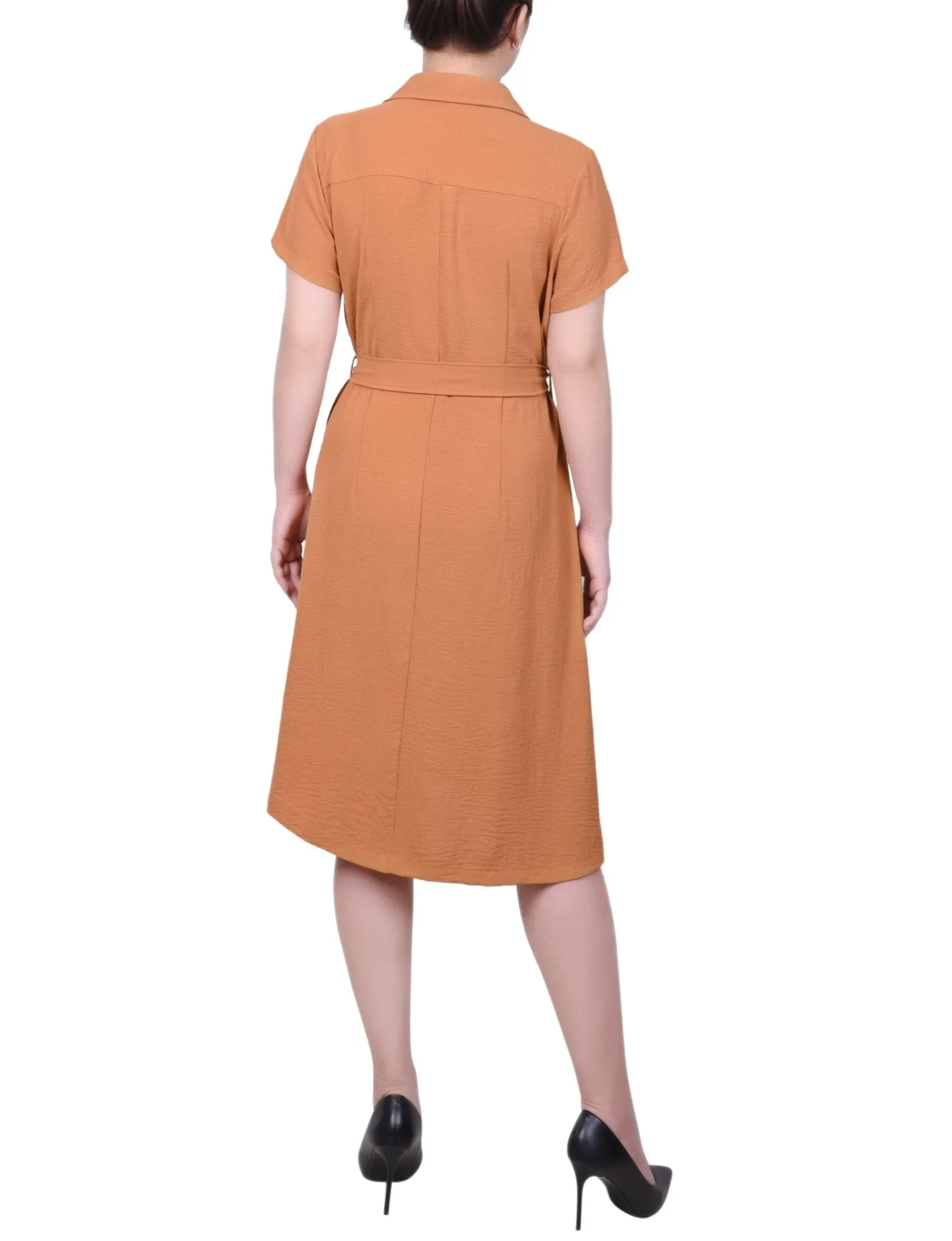 Short Sleeve Belted Shirtdress - Petite