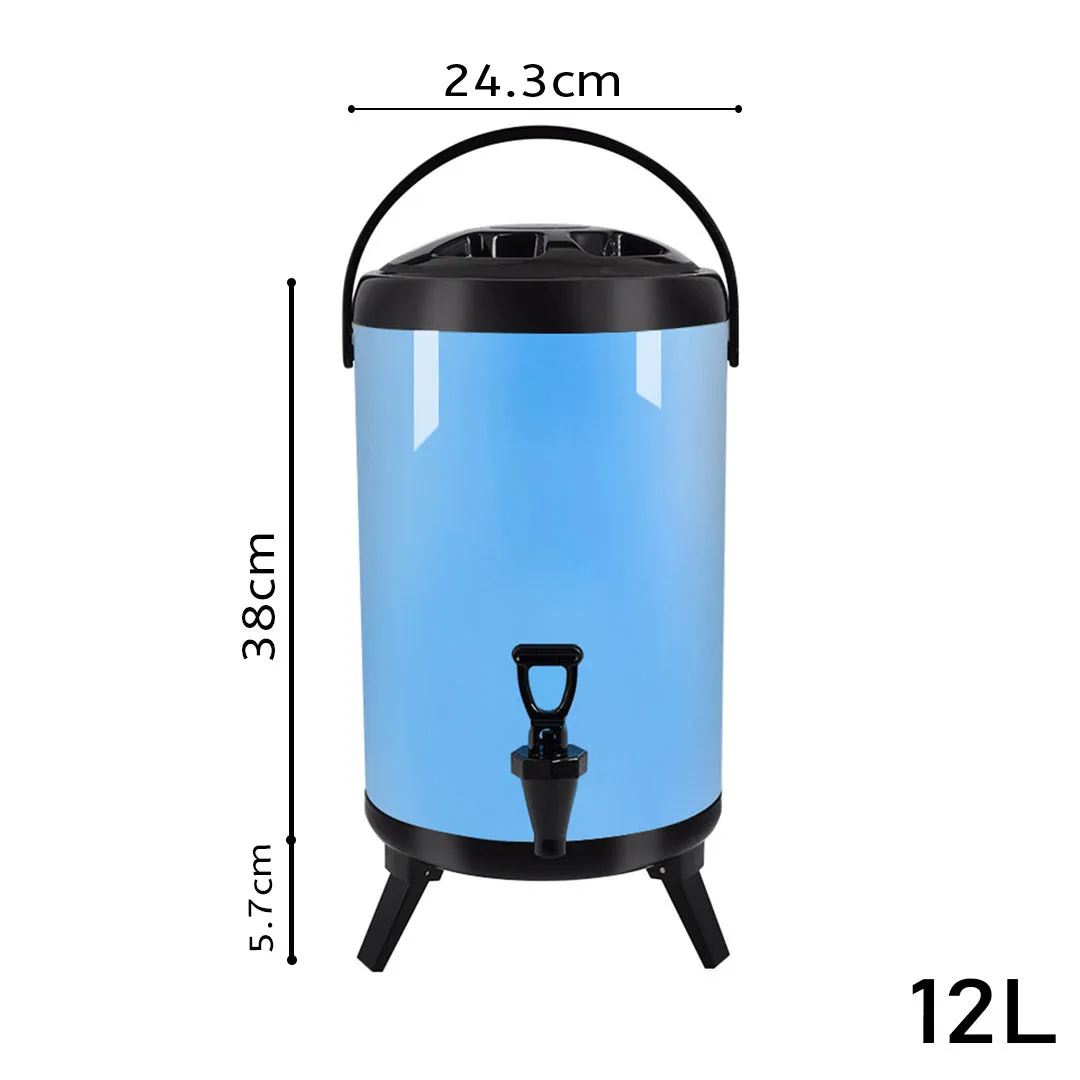 SOGA 12L Stainless Steel Insulated Milk Tea Barrel Hot and Cold Beverage Dispenser Container with Faucet Blue