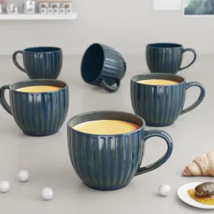 The Earth Store Glam Blue Handcrafted Microwave Safe Ceramic Chai/Tea Cups Small Tea Cups Set of 6 Ideal for Friends, Anniversary, Birthday (150 ml)