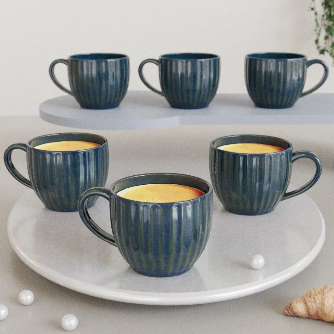 The Earth Store Glam Blue Handcrafted Microwave Safe Ceramic Chai/Tea Cups Small Tea Cups Set of 6 Ideal for Friends, Anniversary, Birthday (150 ml)