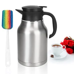 Thermal Coffee Carafe, 56oz (1.6L ) Insulated Coffee Thermos Stainless Steel Double Walled Vacuum Flask Water Dispenser with Brush for Keeping Coffee, Water, Tea 12 Hours Hot/24 Hours Cold (Silver)