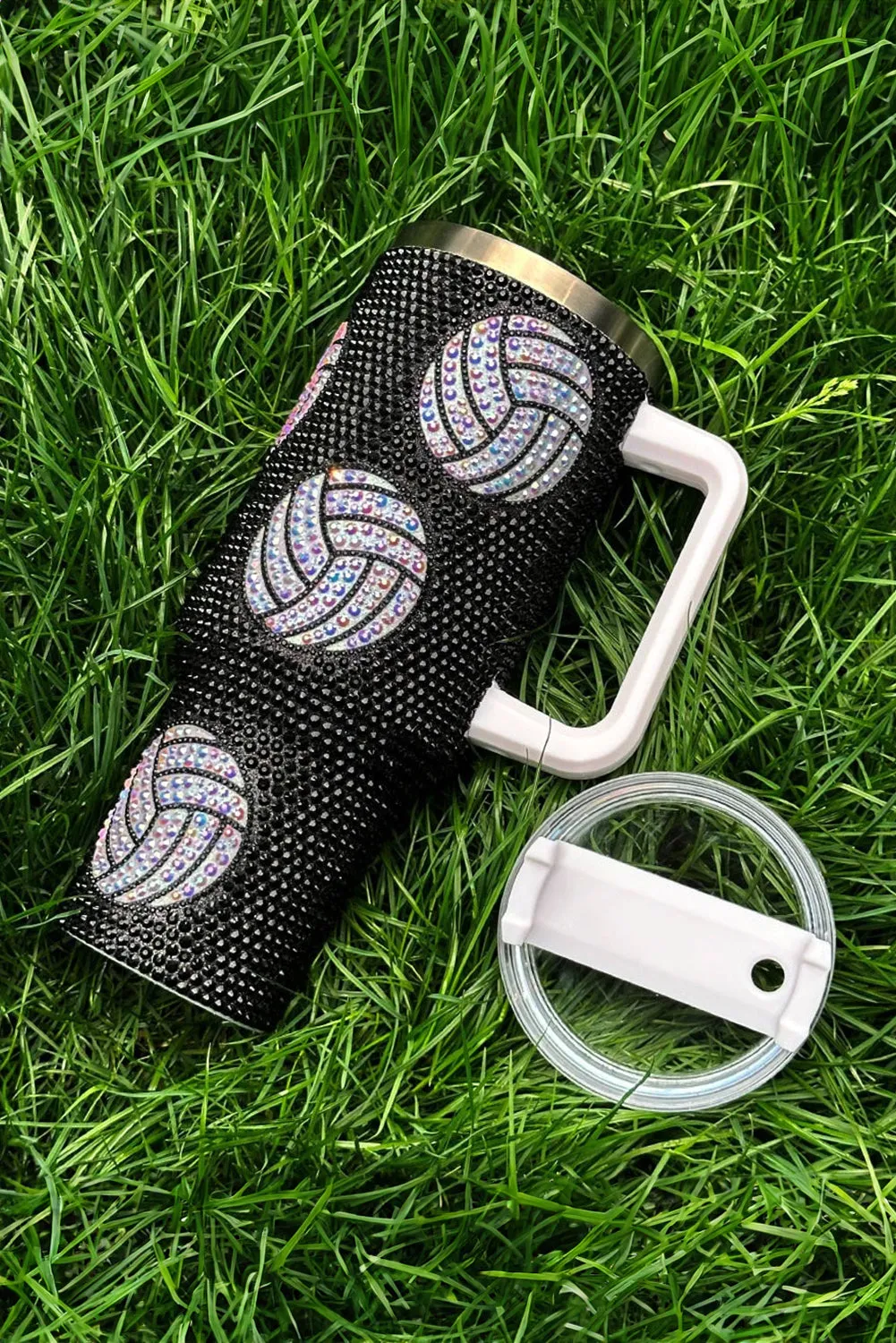 White 40Oz Rhinestone Volleyball Tumbler Cup with Handle