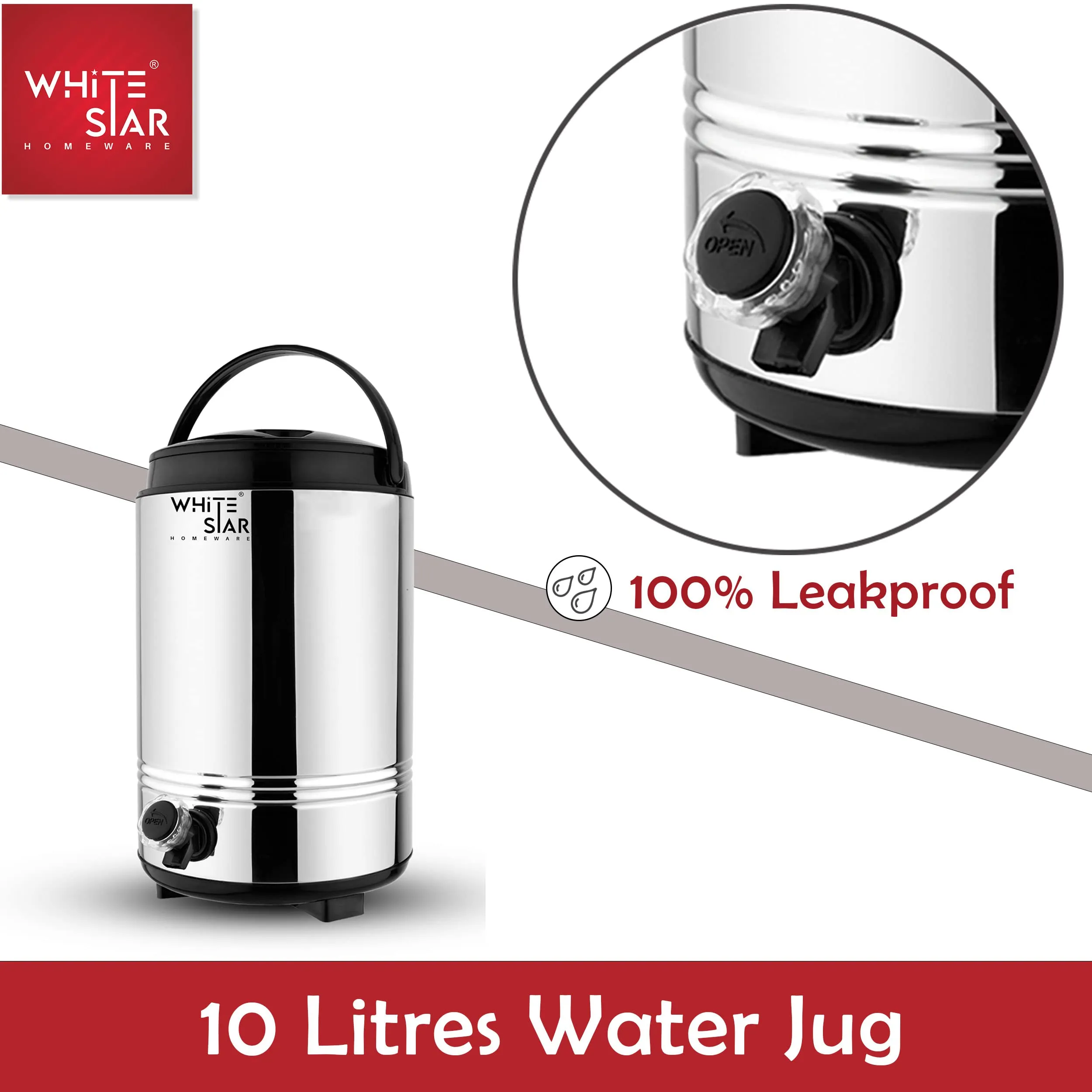 WHITESTAR Insulated Hot and Cold Water Containers with Tap 10 Liters I Double Walled Vaccum Flask, Water Jug for Office Home Kitchen, Keeps Tea/Water/Coffee Hot and Cold Upto 4-5 Hours