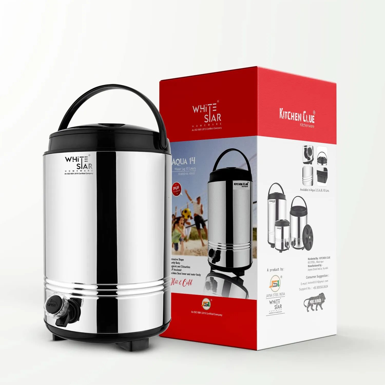 WHITESTAR Insulated Hot and Cold Water Containers with Tap 10 Liters I Double Walled Vaccum Flask, Water Jug for Office Home Kitchen, Keeps Tea/Water/Coffee Hot and Cold Upto 4-5 Hours