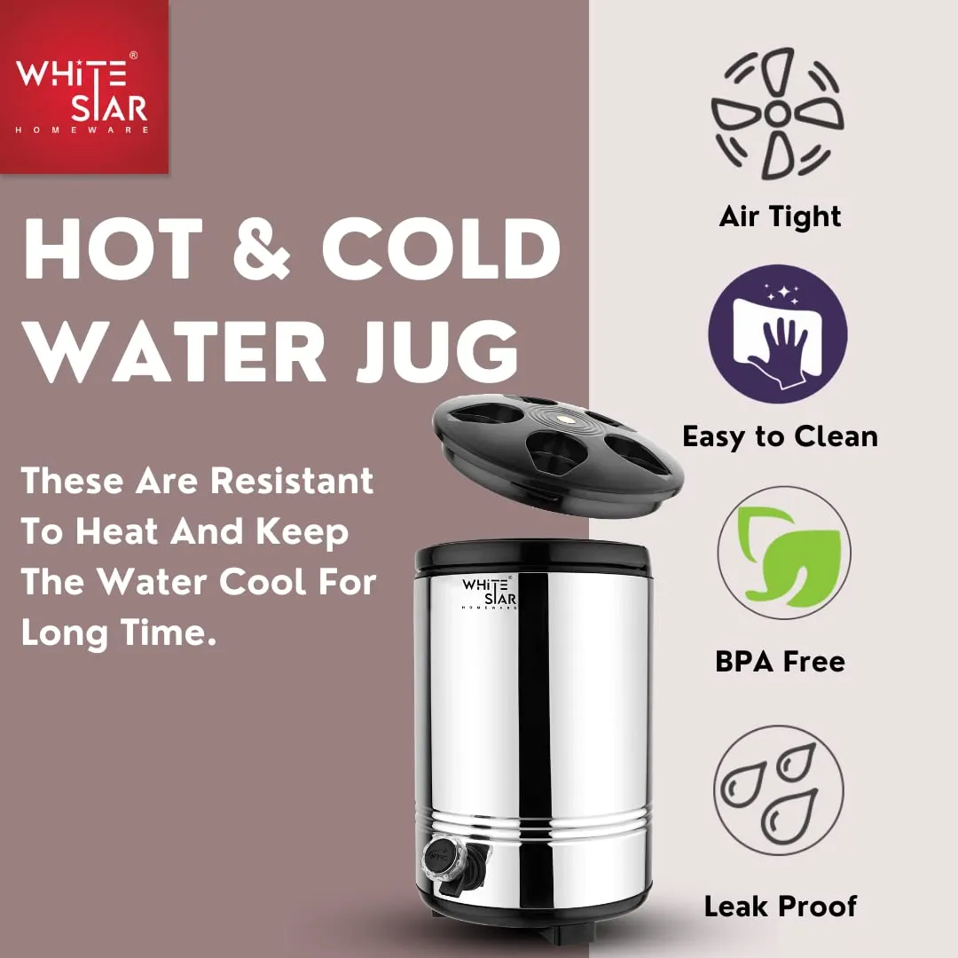 WHITESTAR Insulated Hot and Cold Water Containers with Tap 10 Liters I Double Walled Vaccum Flask, Water Jug for Office Home Kitchen, Keeps Tea/Water/Coffee Hot and Cold Upto 4-5 Hours