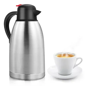 Yummy Sam Thermal Coffee Carafe Stainless Steel 68oz(2 Lifter) Double Walled Vacuum Coffee Thermos Water Beverage Dispenser 12 Hour Heat Retention/24 Hour Cold Retention (Light Silver)